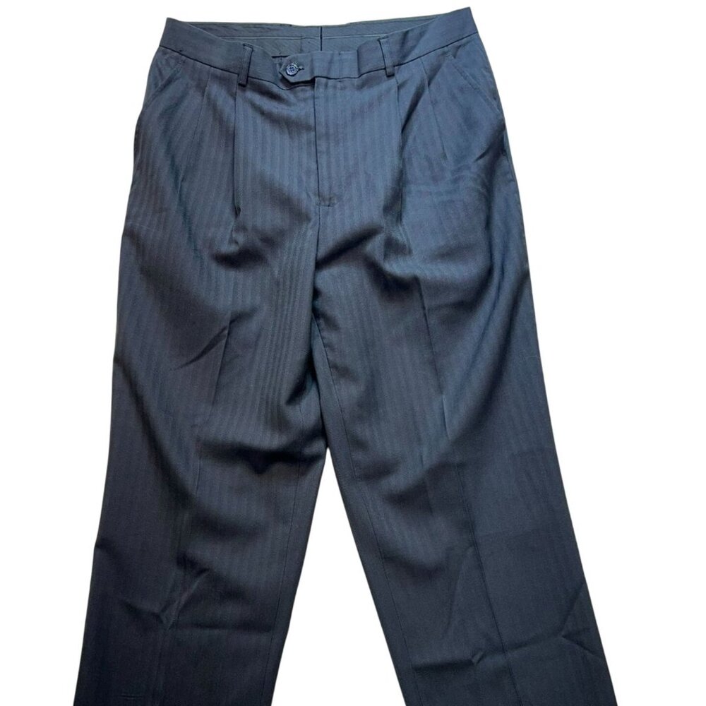 Bertucci Men's Office Dress Pants Pleated Front Size 34x32  Dark Blue Stripe